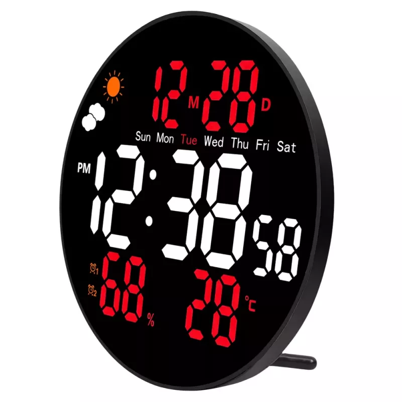 LEAN Relógio de parede digital LED data temperatura humidade alarme com controlo remoto 25 cm