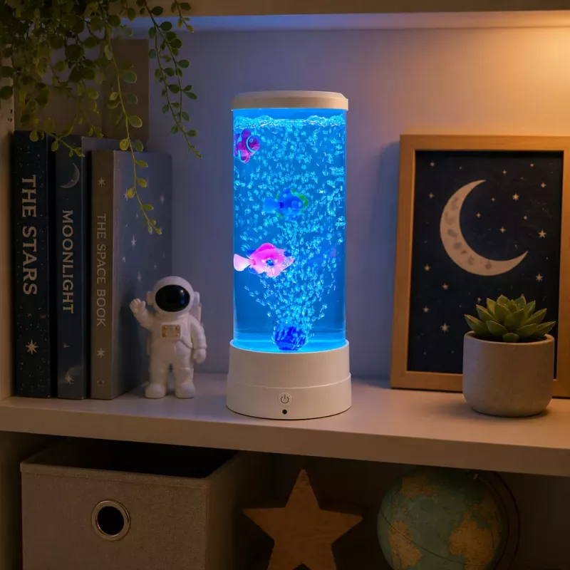 LEAN Candeeiro noturno decorativo LED RGB aquário com peixes 16 cores USB branco