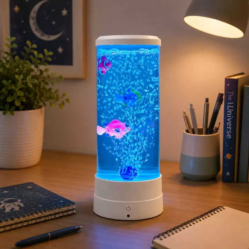 LEAN Candeeiro noturno decorativo LED RGB aquário com peixes 16 cores USB branco