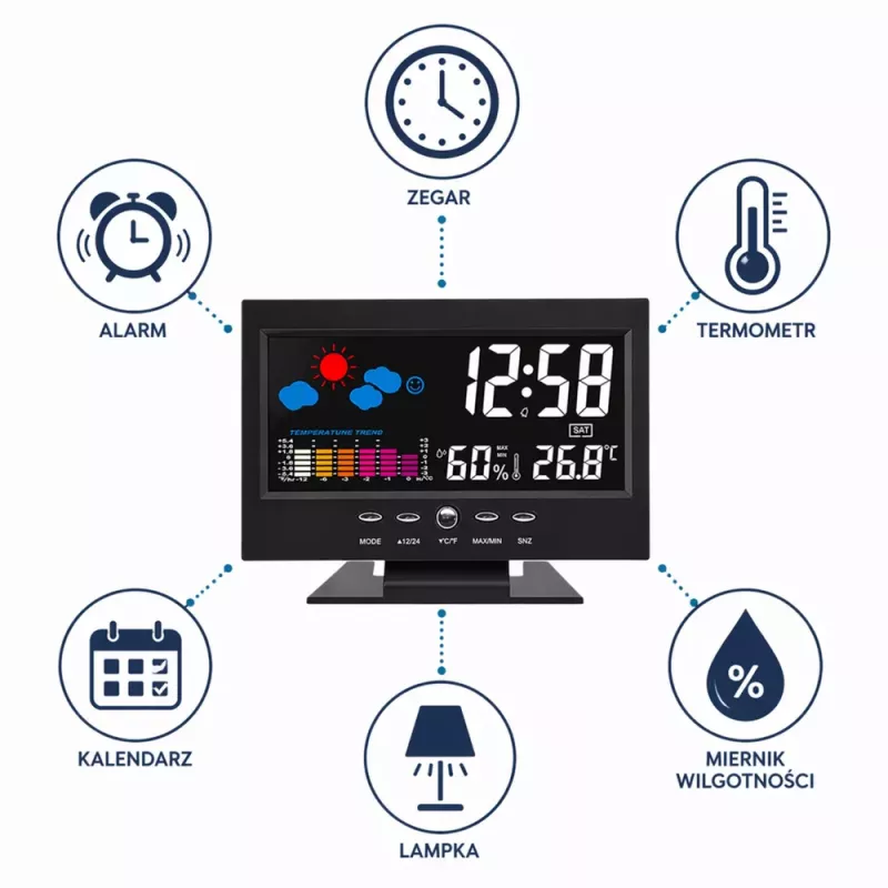 LEAN Relógio digital com termómetro interior e higrómetro estação meteorológica LED