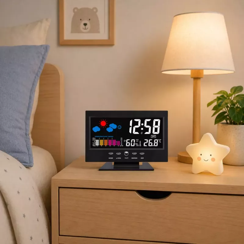 LEAN Relógio digital com termómetro interior e higrómetro estação meteorológica LED