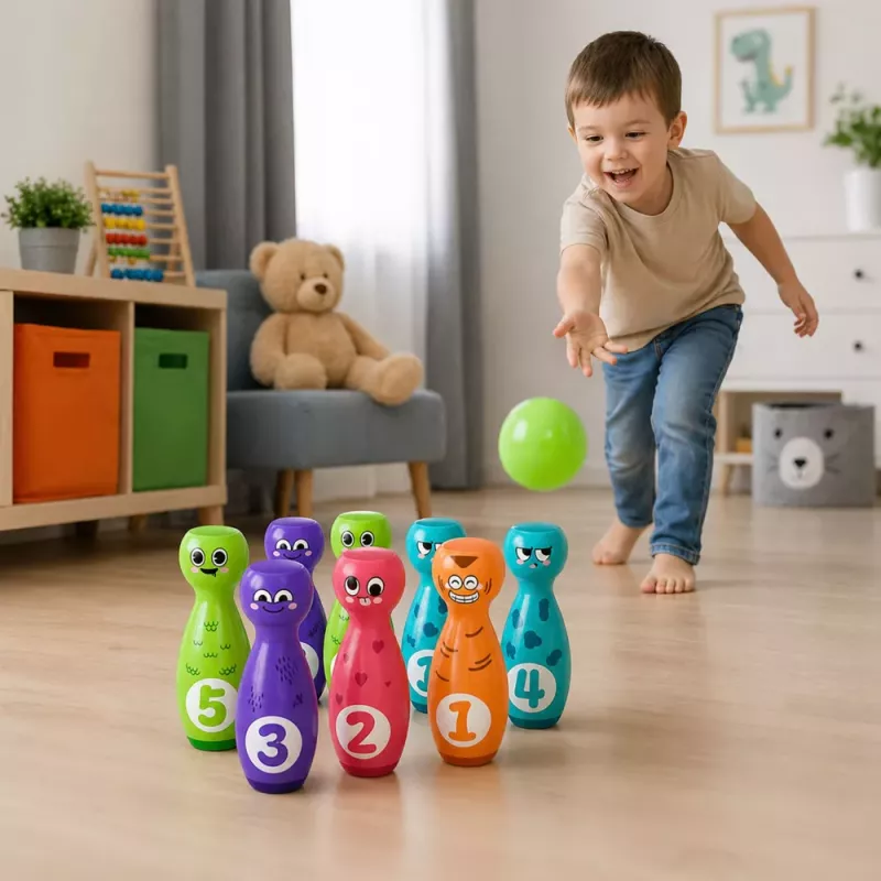 LEAN TOYS Bowling com caras sorridentes jogo educativo para crianças desporto de destreza 10 peças