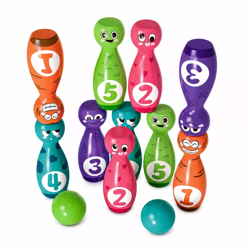 LEAN TOYS Bowling com caras sorridentes jogo educativo para crianças desporto de destreza 10 peças