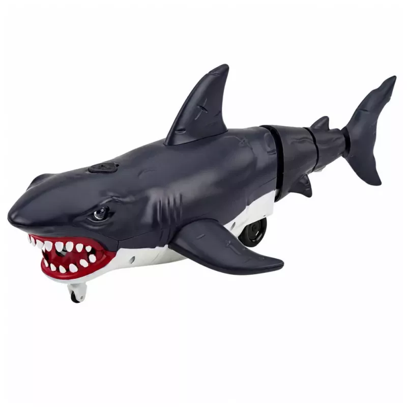 LEAN TOYS Tubarão RC com controlo remoto, move a cauda, luzes, efeito de fumo, preto