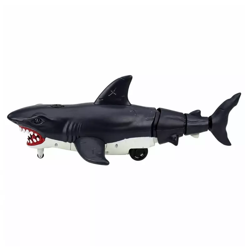 LEAN TOYS Tubarão RC com controlo remoto, move a cauda, luzes, efeito de fumo, preto