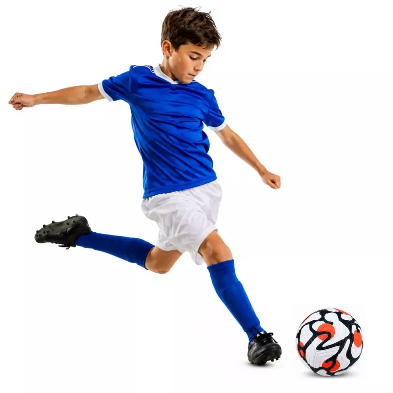 LEAN TOYS Bola de futebol de treino para relvados, branca e laranja, 22 cm, tamanho 5