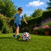LEAN TOYS Bola de futebol de treino para relvados, branca e laranja, 22 cm, tamanho 5