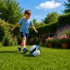 LEAN TOYS Bola de futebol de treino para relvados, preta e azul, 22 cm, tamanho 5