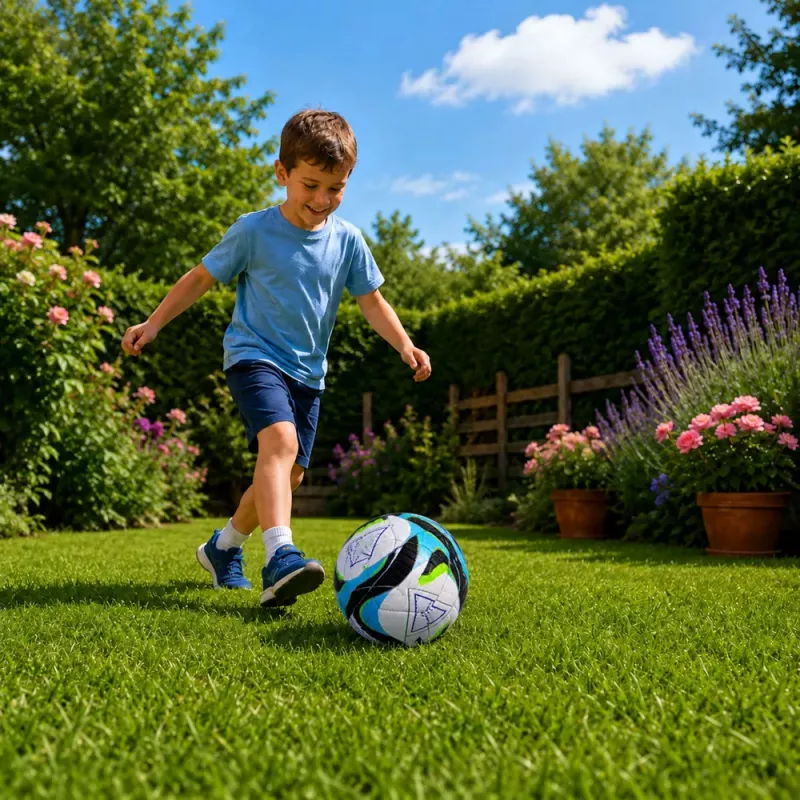 LEAN TOYS Bola de futebol de treino para relvados, preta e azul, 22 cm, tamanho 5