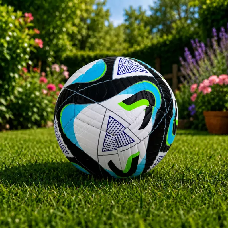 LEAN TOYS Bola de futebol de treino para relvados, preta e azul, 22 cm, tamanho 5