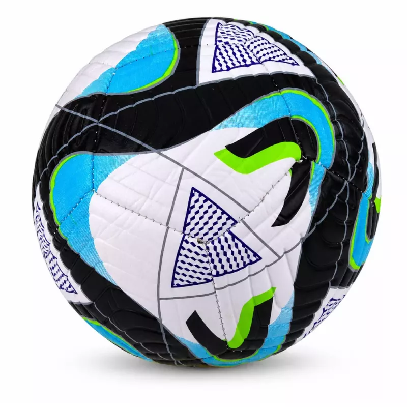 LEAN TOYS Bola de futebol de treino para relvados, preta e azul, 22 cm, tamanho 5
