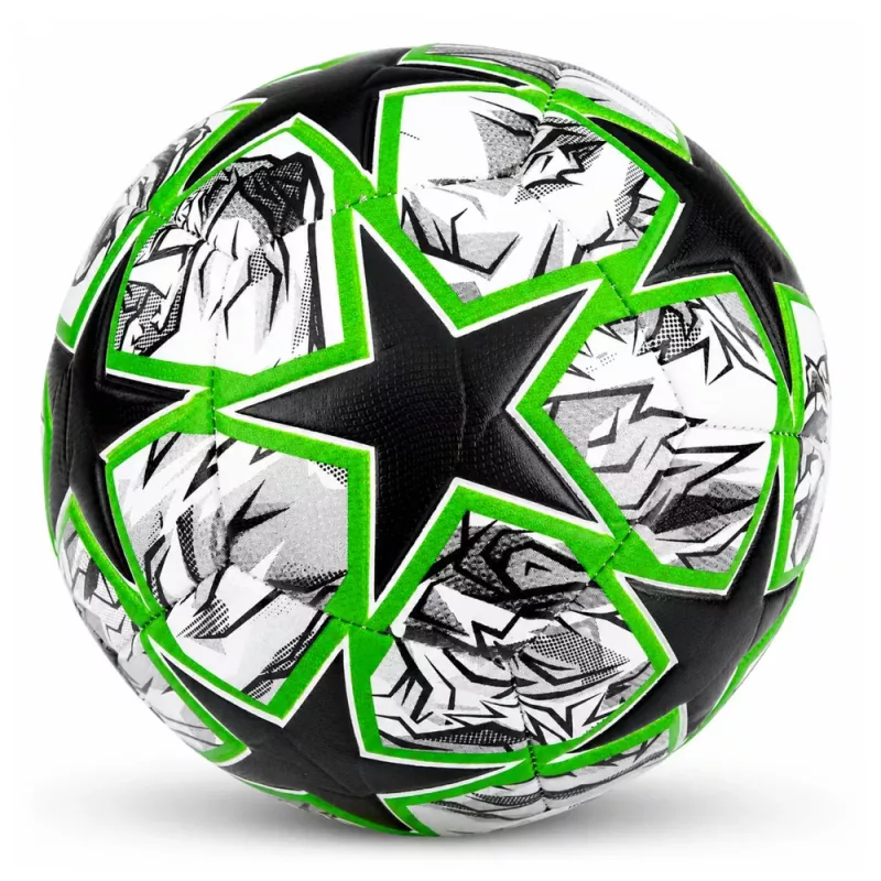 LEAN TOYS Bola de futebol de treino para relvado Green Stars 22cm tamanho 5