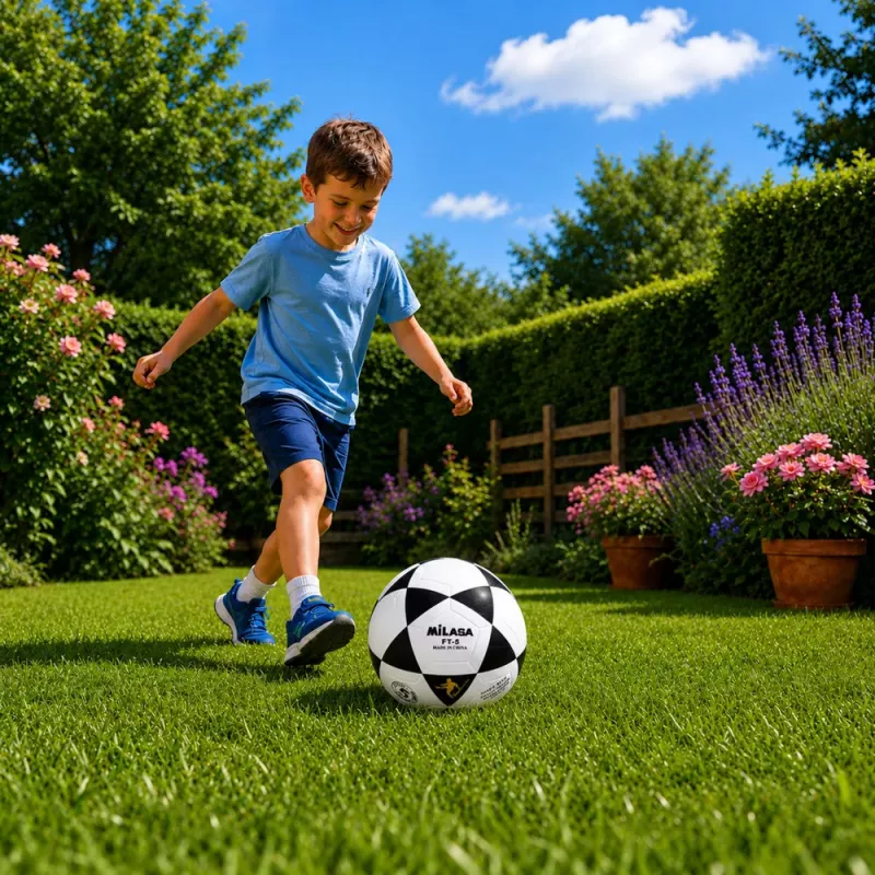 LEAN TOYS Bola de futebol de treino para relvado preto-branco Milasa 22cm tamanho 5