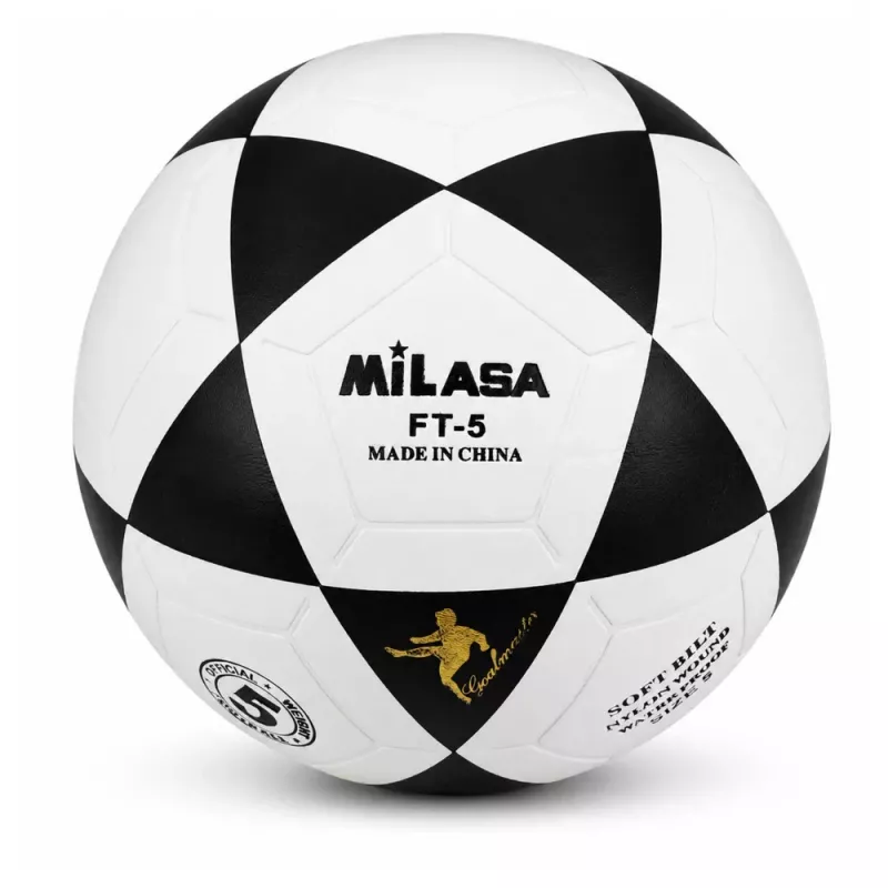 LEAN TOYS Bola de futebol de treino para relvado preto-branco Milasa 22cm tamanho 5