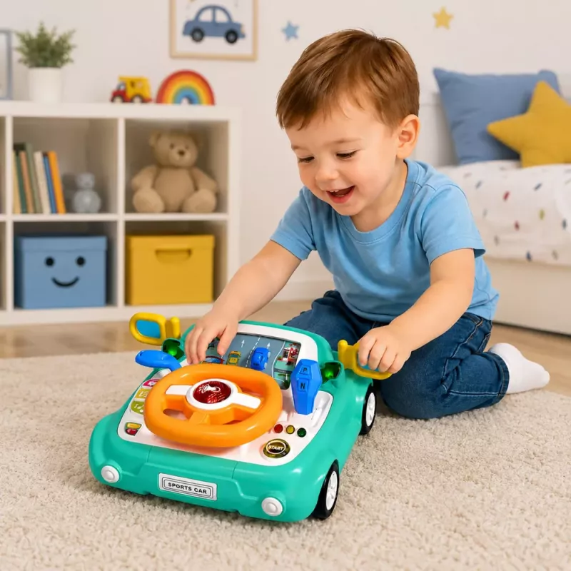 LEAN TOYS Painel interativo simulador de condução carro luzes sons azul