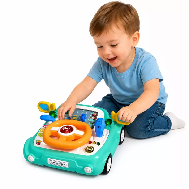 LEAN TOYS Painel interativo simulador de condução carro luzes sons azul