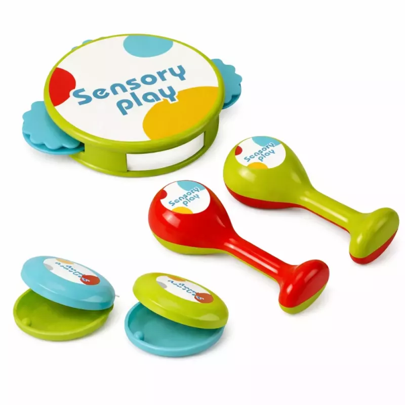 LEAN TOYS Instrumentos musicais para crianças tambor maracas pandeireta castanholas