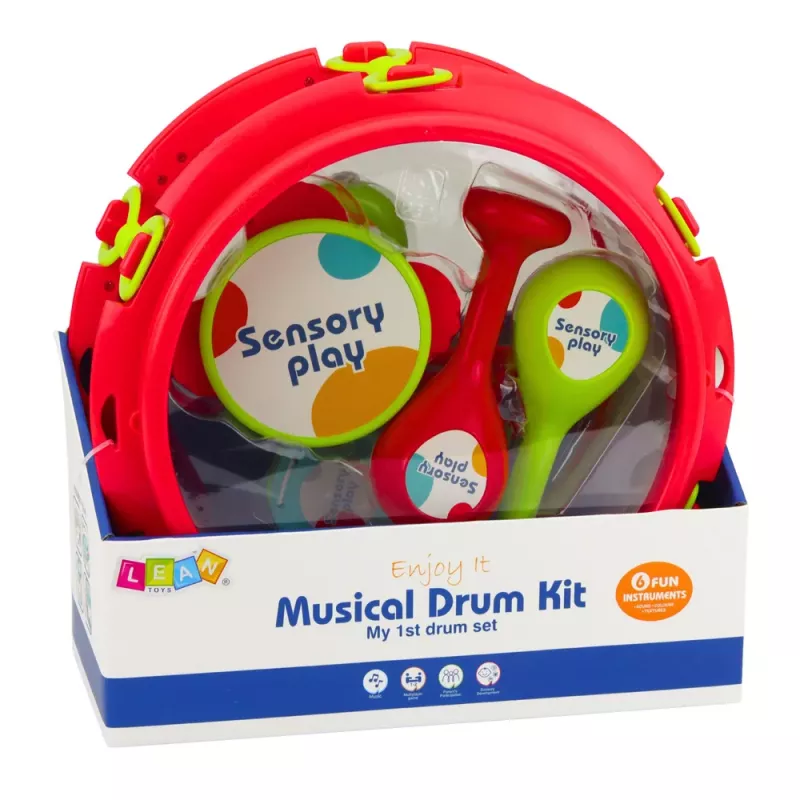LEAN TOYS Instrumentos musicais para crianças tambor maracas pandeireta castanholas