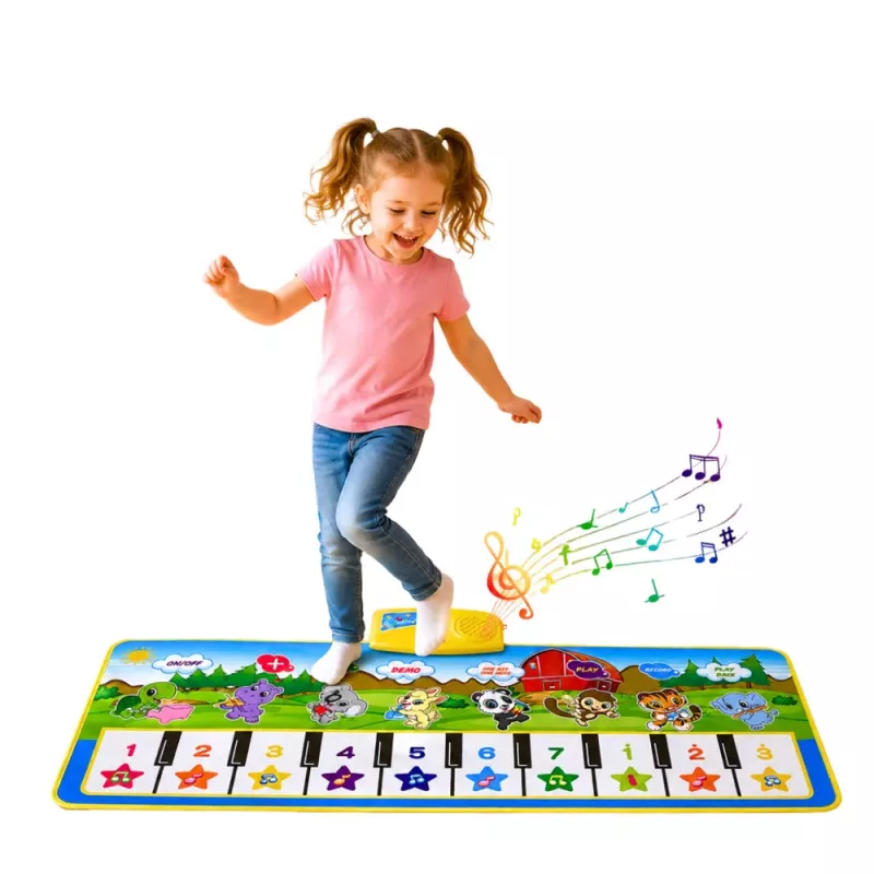 LEAN TOYS Brinquedo educativo tapete musical piano animais instrumentos sons 100x36 cm