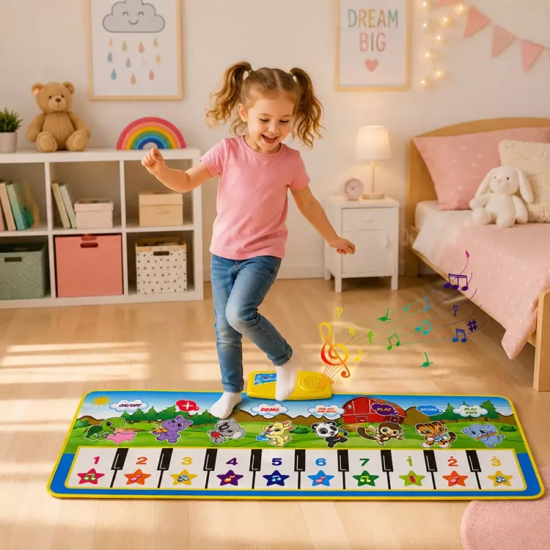 LEAN TOYS Brinquedo educativo tapete musical piano animais instrumentos sons 100x36 cm