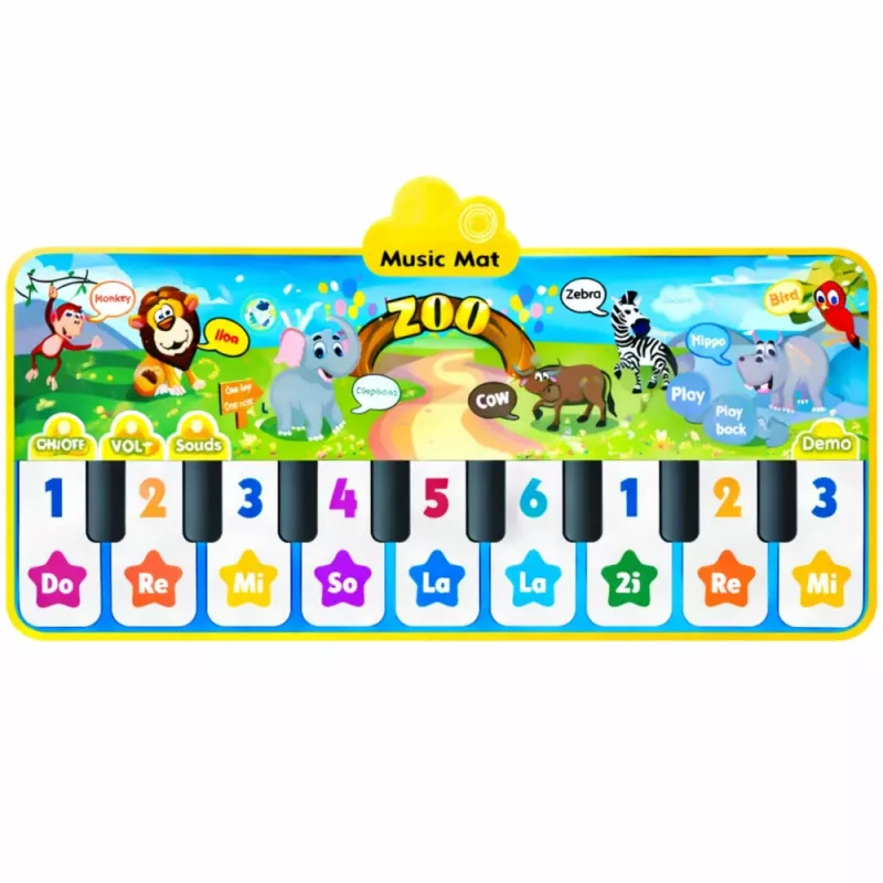 LEAN TOYS Tapete interativo de dança piano animais do zoo 10 melodias 126 cm