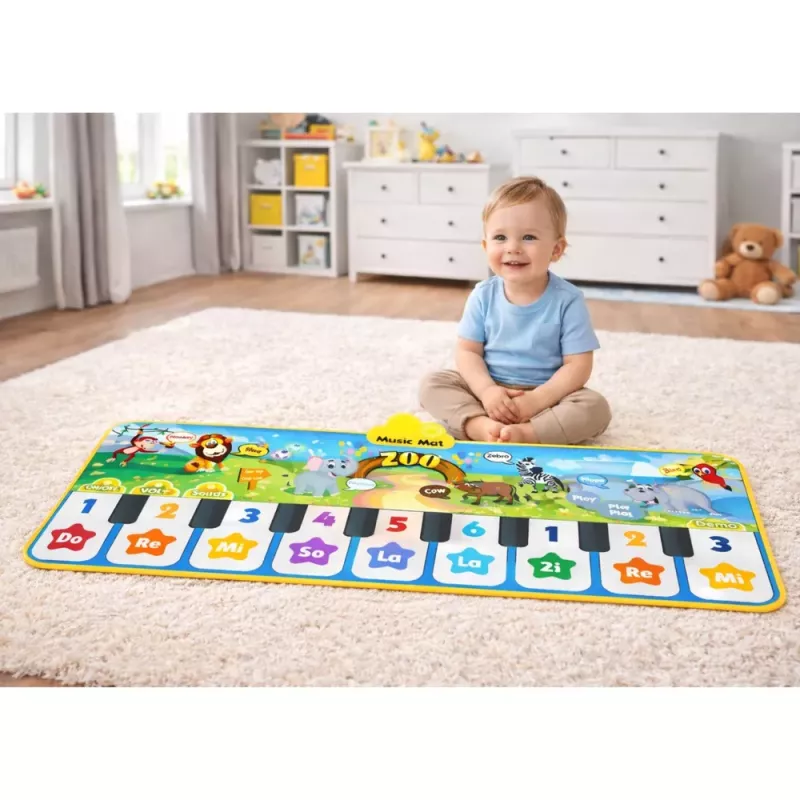 LEAN TOYS Tapete interativo de dança piano animais do zoo 10 melodias 126 cm