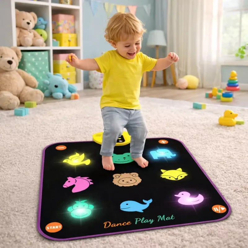 LEAN TOYS Tapete musical de dança com animais 5 modos 3 níveis de dificuldade luzes