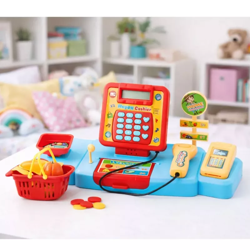 LEAN TOYS Carrinho de compras de supermercado interativo com scanner e balança
