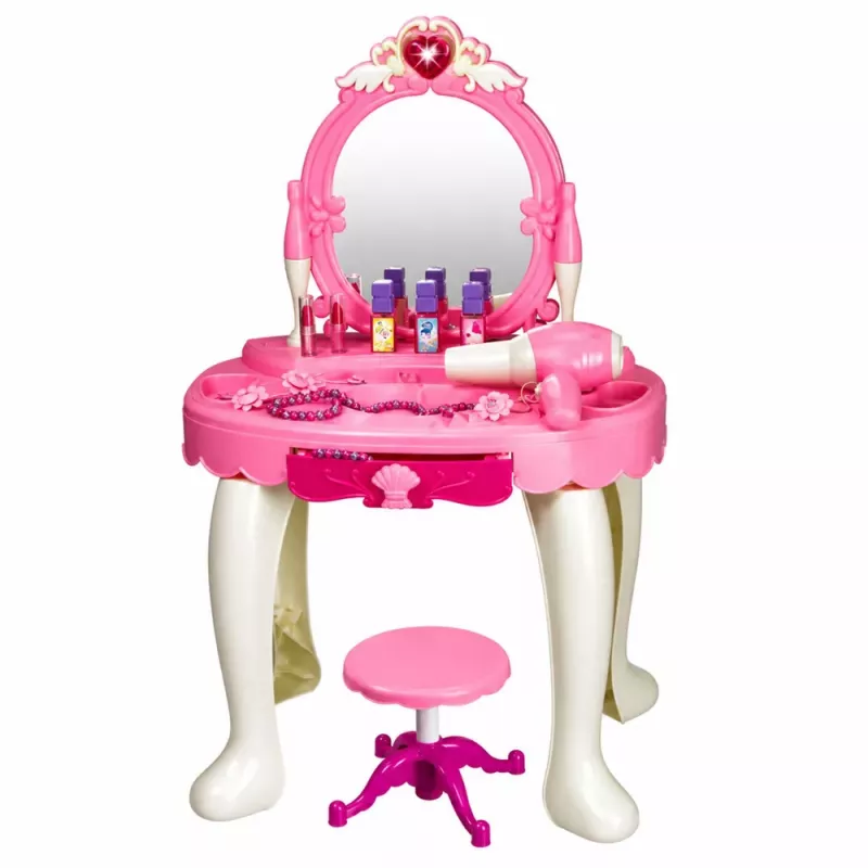 LEAN TOYS Penteadeira infantil com cadeira, luzes, secador, acessórios, sons, rosa