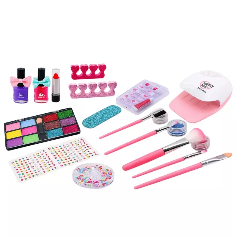 LEAN TOYS Conjunto de beleza bolsa de cosméticos para crianças acessórios de unhas secador 20 peças