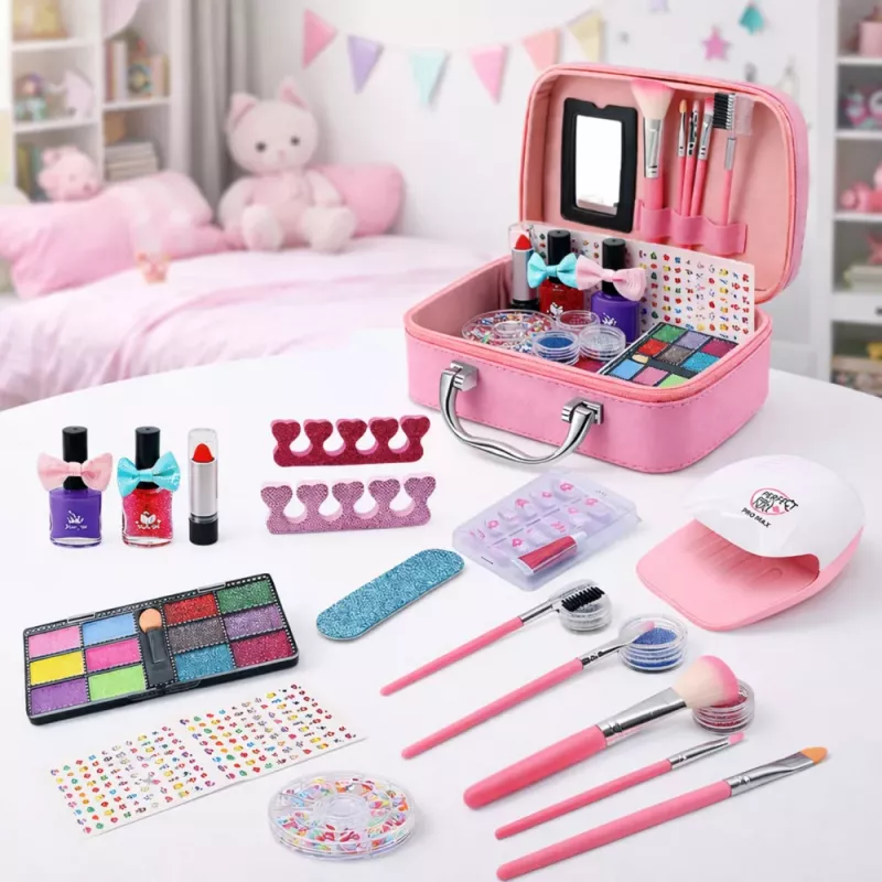 LEAN TOYS Conjunto de beleza bolsa de cosméticos para crianças acessórios de unhas secador 20 peças
