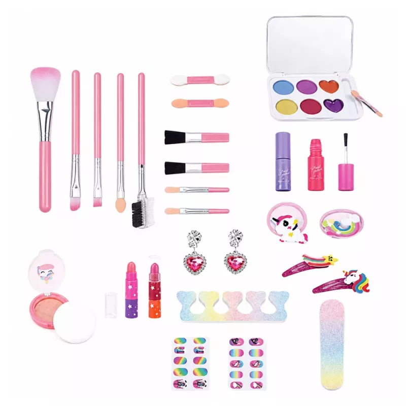 LEAN TOYS Conjunto de beleza estojo de maquilhagem infantil rosa unicórnio 72 peças