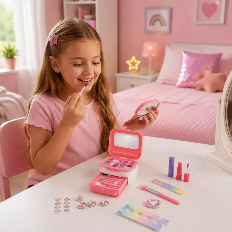 LEAN TOYS Conjunto de beleza estojo de maquilhagem infantil rosa unicórnio 72 peças