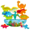LEAN TOYS Torre de Dinossauros Jogo de Equilíbrio Jogo de Destreza em Blocos de Madeira 12 peças