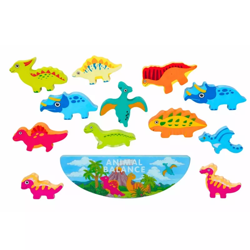 LEAN TOYS Torre de Dinossauros Jogo de Equilíbrio Jogo de Destreza em Blocos de Madeira 12 peças