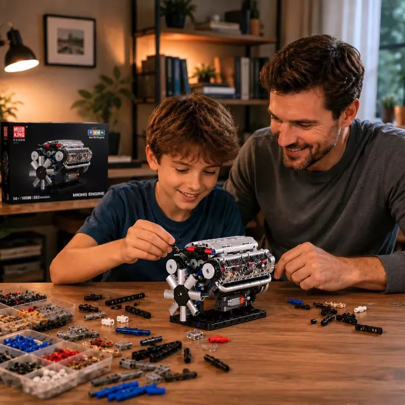 LEAN TOYS Blocos de Construção Motor V8 Modelo Mecânico com Pistões Móveis, 552 peças
