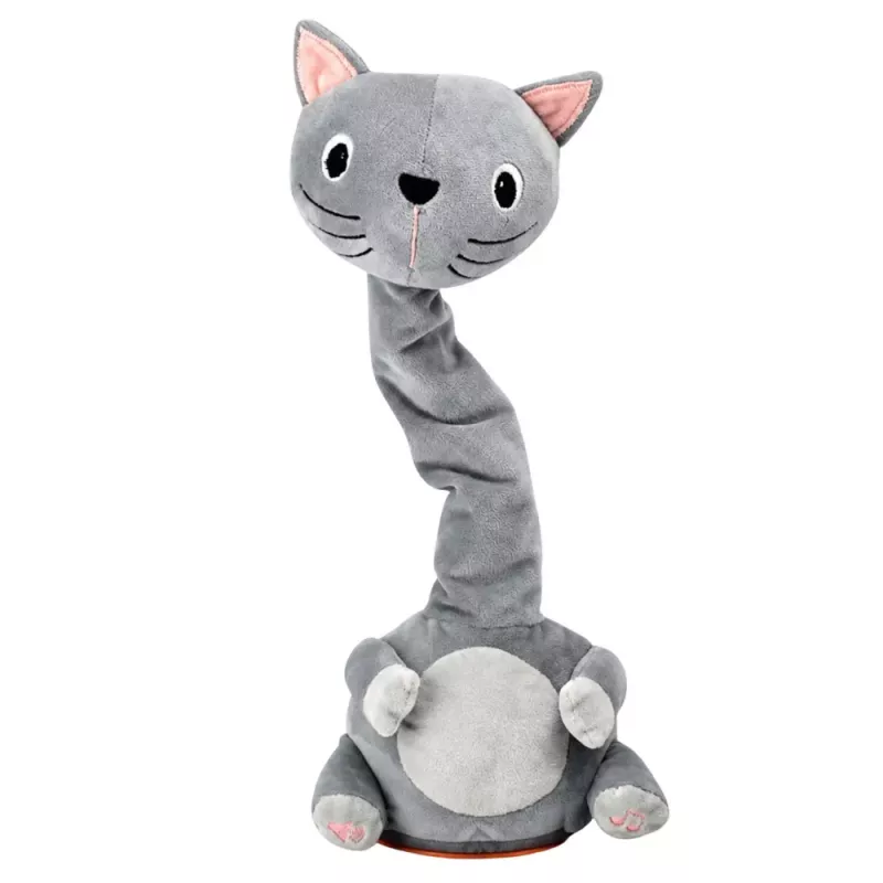 LEAN TOYS Gato de Peluche Dançante Brinquedo Interativo com Música e Sons Mascote Cinzento