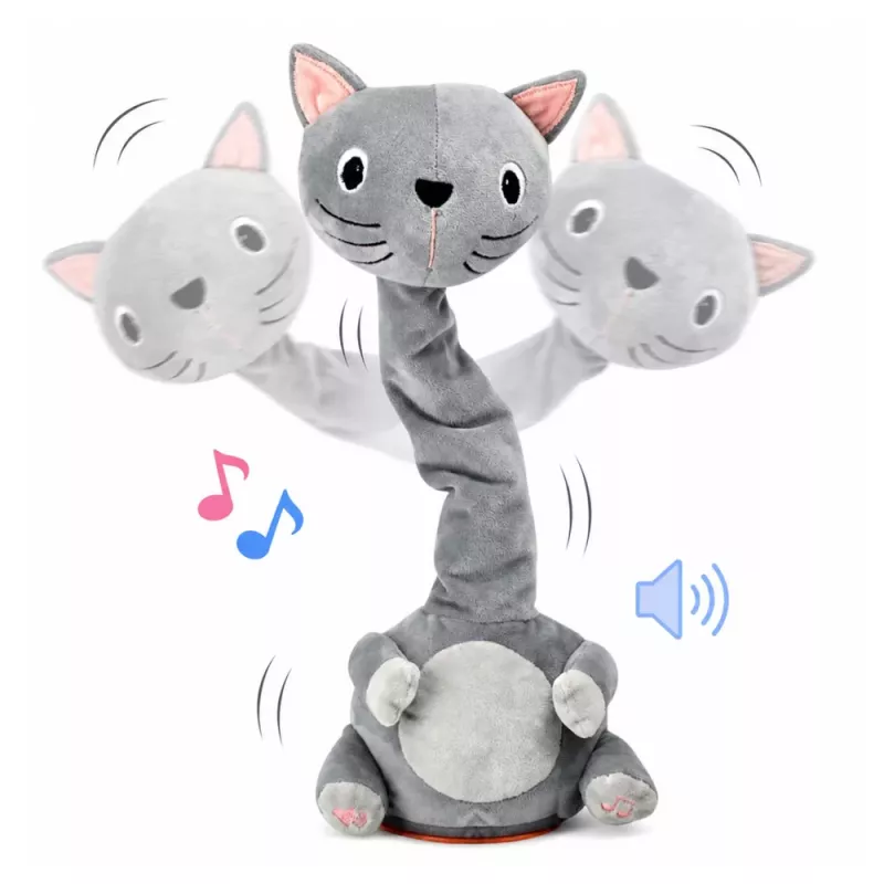 LEAN TOYS Gato de Peluche Dançante Brinquedo Interativo com Música e Sons Mascote Cinzento