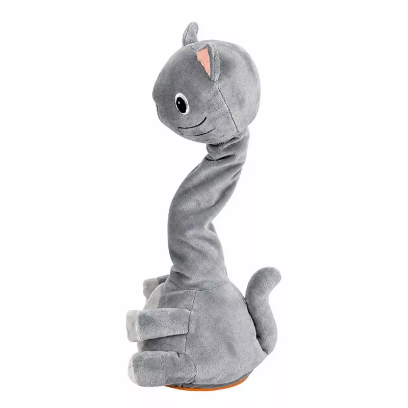 LEAN TOYS Gato de Peluche Dançante Brinquedo Interativo com Música e Sons Mascote Cinzento
