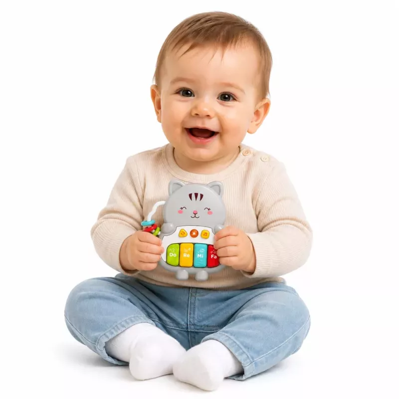 LEAN TOYS Brinquedo Musical Piano de Gato Educativo para Bebés Melodias Sons