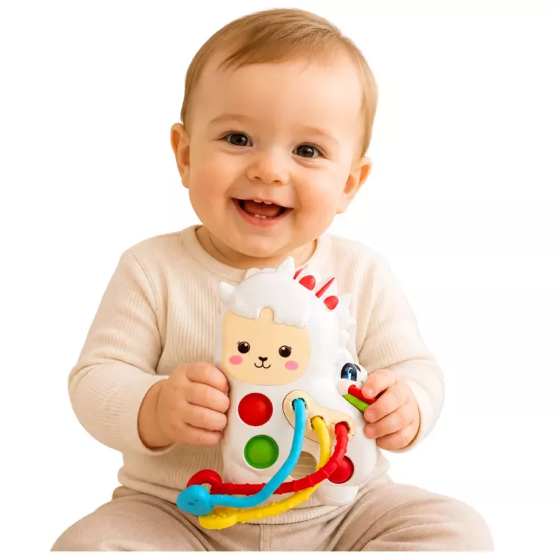 LEAN TOYS Brinquedo Sensorial para Bebés Lhama com Cordões Pop-It Contas