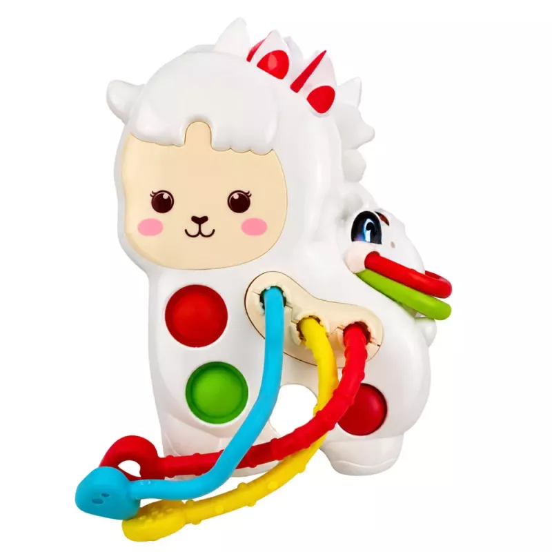 LEAN TOYS Brinquedo Sensorial para Bebés Lhama com Cordões Pop-It Contas