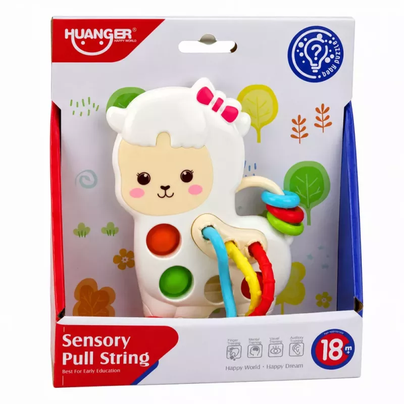 LEAN TOYS Brinquedo Sensorial para Bebés Lhama com Cordões Pop-It Contas