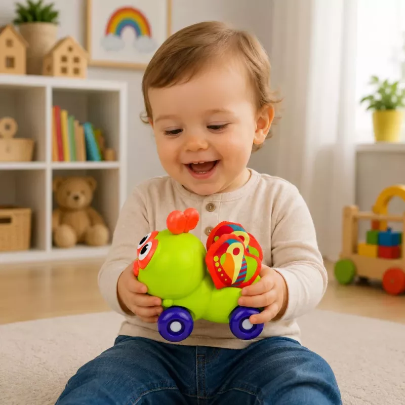 LEAN TOYS Brinquedo Interativo Sensorial Abelha Carro para Bebés Verde