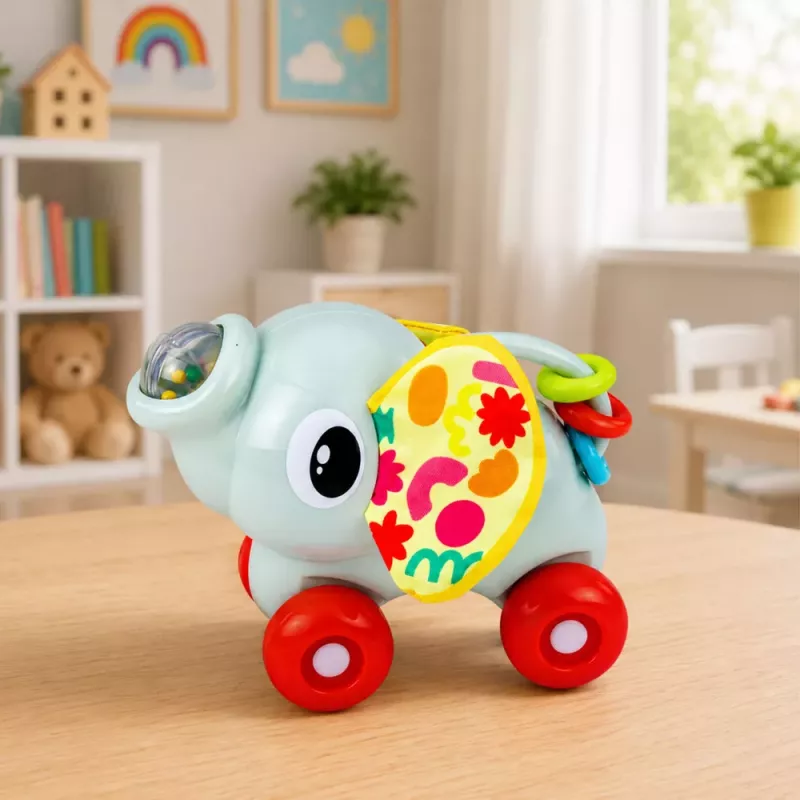 LEAN TOYS Brinquedo Interativo Sensorial Elefante Carro para Bebés Cinzento
