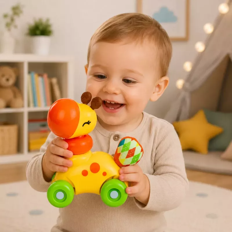 LEAN TOYS Brinquedo Interativo Sensorial Girafa Carro para Bebés Amarelo