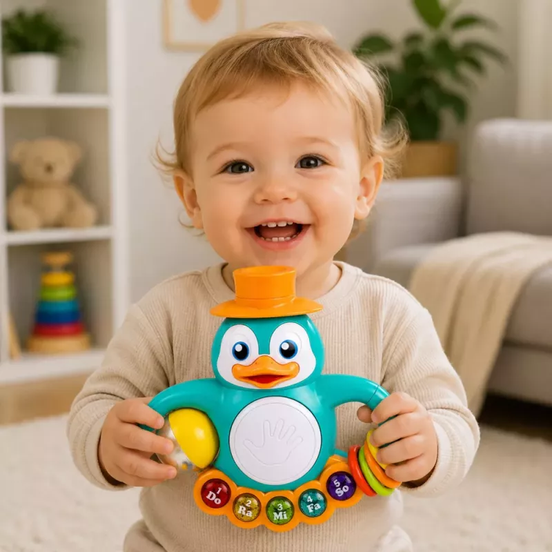 LEAN TOYS Brinquedo Interativo Pinguim Piano Tambor Contas Bola Chocalho