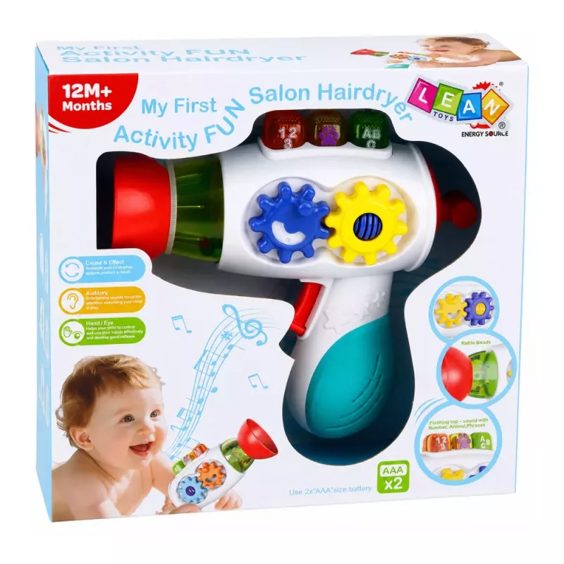 LEAN TOYS Secador de Bebé Interativo com Luzes, Sons, Engrenagens e Bolas