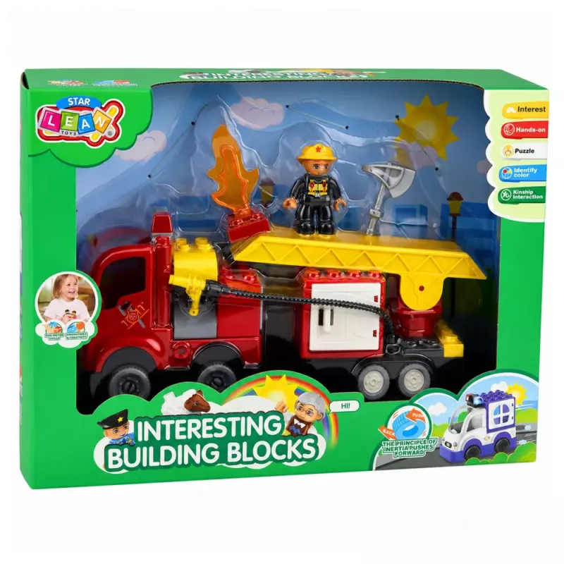 LEAN TOYS Bombeiros Camião de Bombeiros Motorizado Figura de Bombeiro Conjunto de Blocos de Construção