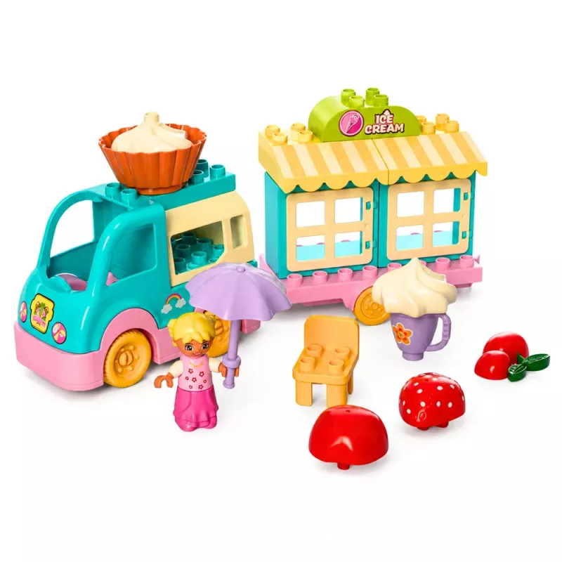 LEAN TOYS Carrinho de Gelataria com Figura de Menina Motorizada Sobremesas Conjunto de Blocos de Construção